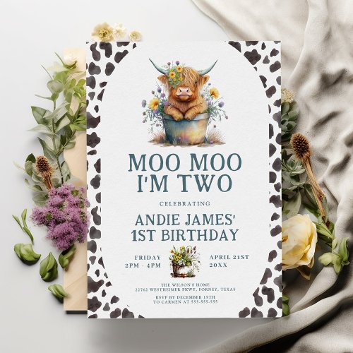 Moo Moo Im Two Cow Print Farm Girl 2nd Birthday Invitation