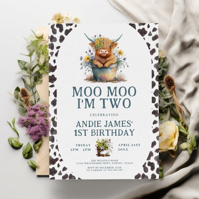 Moo Moo I'm Two Cow Print Farm Girl 2nd Birthday Invitation (Creator Uploaded)