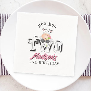 Moo Moo I'm Two Cow Print Farm Girl 2nd Birthday Napkins