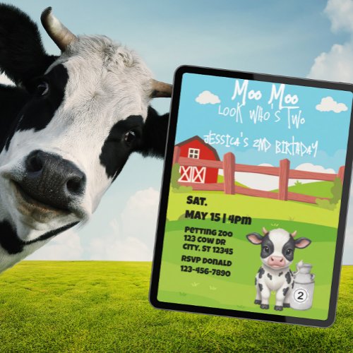 Moo, Moo, look who's TWO, cute cow 2nd birthday