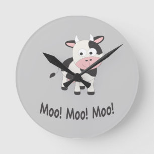 Moo Moo Moo Cute Cartoon Cow Round Clock