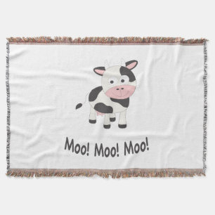 Moo Moo Moo Cute Cartoon Cow Throw Blanket