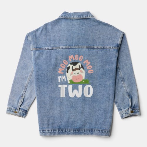 Moo Moo Moo Im Two 2nd Birthday Party Cow Lover F Denim Jacket