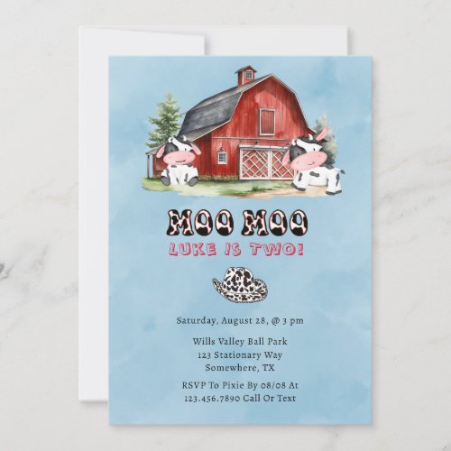 Moo Moo Name Is Two Boy Birthday Party Invitation