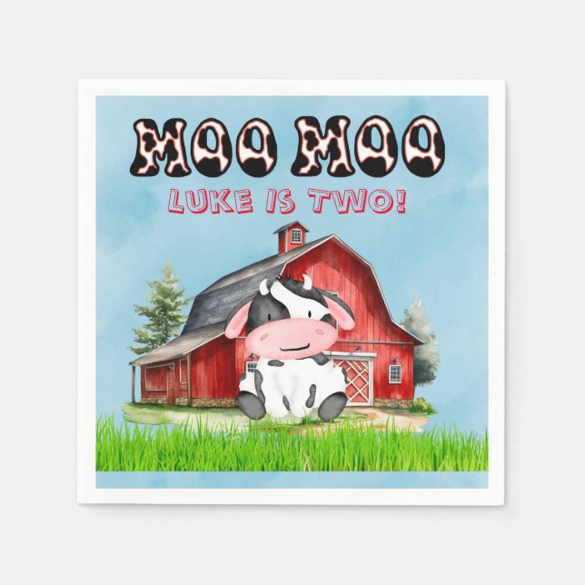 Moo Moo Name Is Two Kids Birthday Party Napkins (Front)