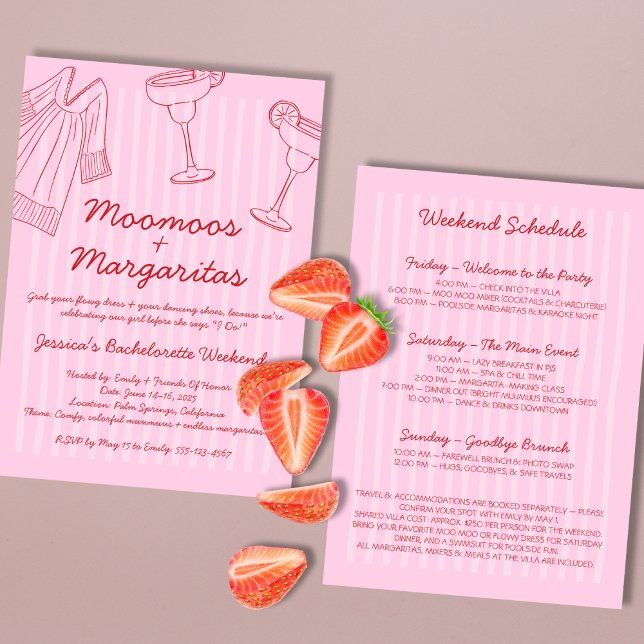 Moo Moos & Margaritas Pink & Red Bachelorette Invitation (Moo Moos & Margaritas Pink & Red Bachelorette Invitation)