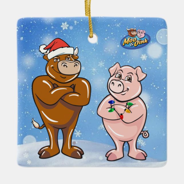 Moo & Oink Christmas Ornament (Front)
