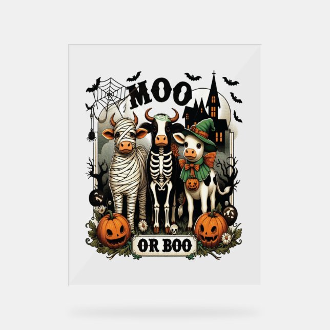 Moo or Boo Halloween Cow Acrylic Sign (Front)