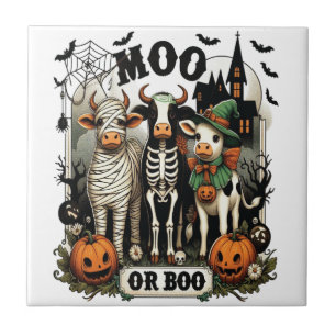 Moo or Boo Halloween Cow Ceramic Tile