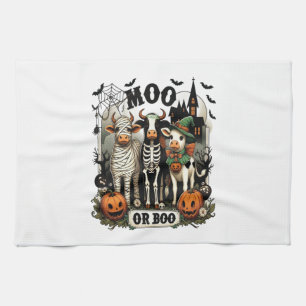 Moo or Boo Halloween Cow Kitchen Towel