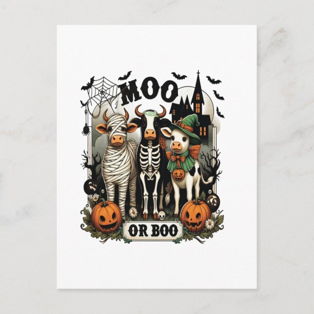 Moo or Boo Halloween Cow Postcard (Front)