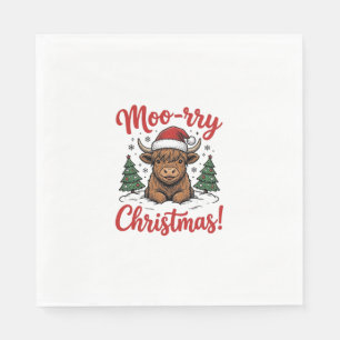Moo-rry Christmas Highland Cow Vintage Shirt Desig Napkins