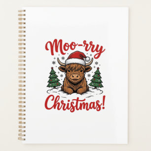 Moo-rry Christmas Highland Cow Vintage Shirt Desig Planner