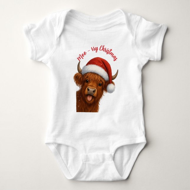 Moo-rry ChristmasT-Shirt Baby Bodysuit (Front)