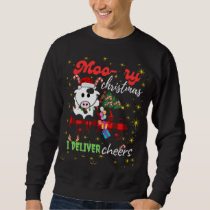Moo-ry Christmas Cow in Plaid Truck Holiday design Sweatshirt