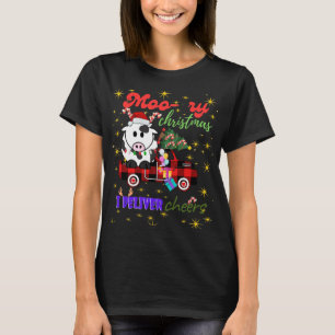 Moo-ry Christmas Cow in Plaid Truck Holiday design T-Shirt