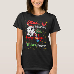 Moo-ry Christmas Cow in Plaid Truck Holiday design T-Shirt