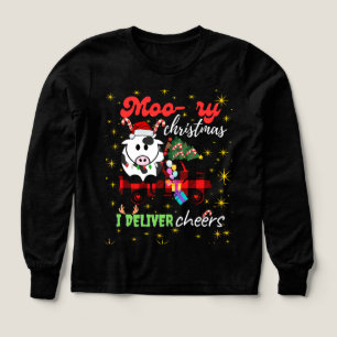 Moo-ry Christmas Cow in Plaid Truck Holiday design Tri-Blend Shirts