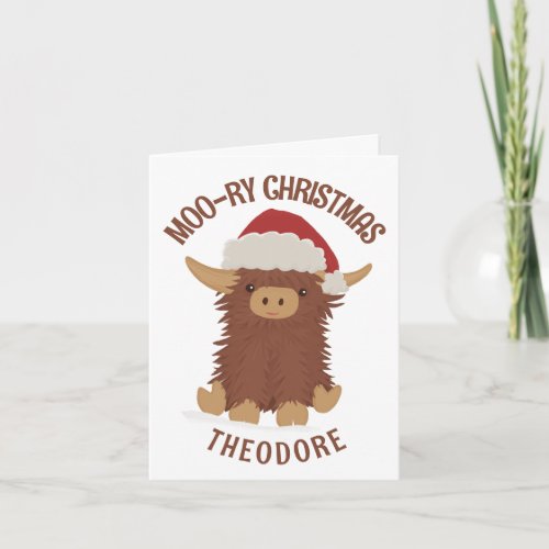 Moo_ry Christmas cute shaggy Highland cow Custom Card