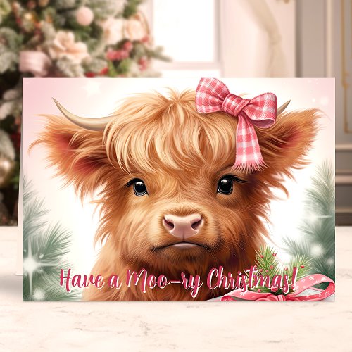 Moo-Ry Christmas Highland Cow Holiday Card