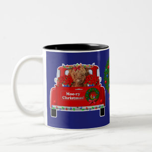 Moo-ry Christmas Little Red Truck Two-Tone Coffee Mug