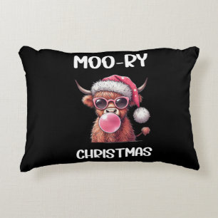 Moo-ry Christmas Scottish Higland Cow Accent Pillow