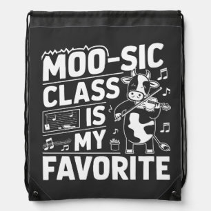 Moo-sic Class is my Favorite Funny Moo Cow School Drawstring Bag