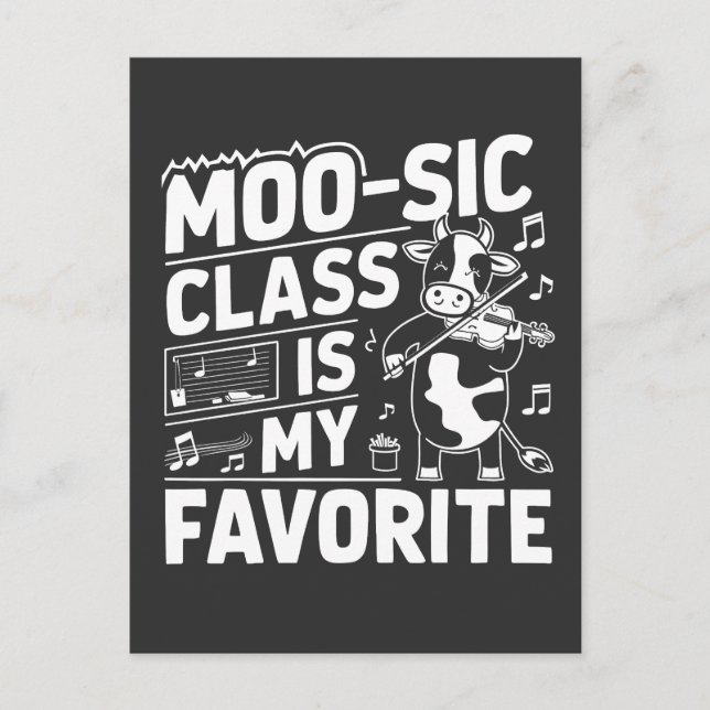Moo-sic Class is my Favorite Funny Moo Cow School Postcard (Front)