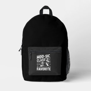 Moo-sic Class is my Favorite Funny Moo Cow School Printed Backpack
