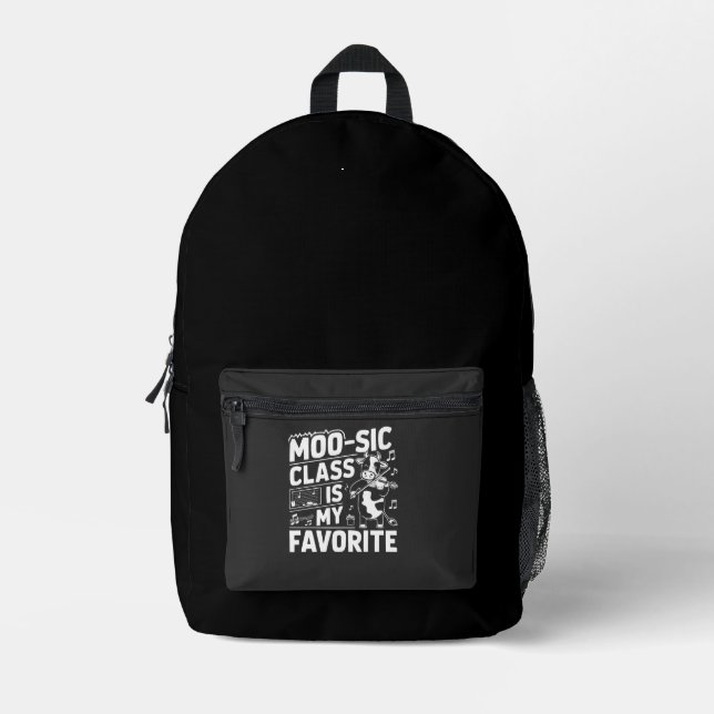 Moo-sic Class is my Favorite Funny Moo Cow School Printed Backpack (Front)