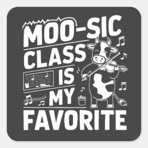 Moo-sic Class is my Favorite Funny Moo Cow School Square Sticker