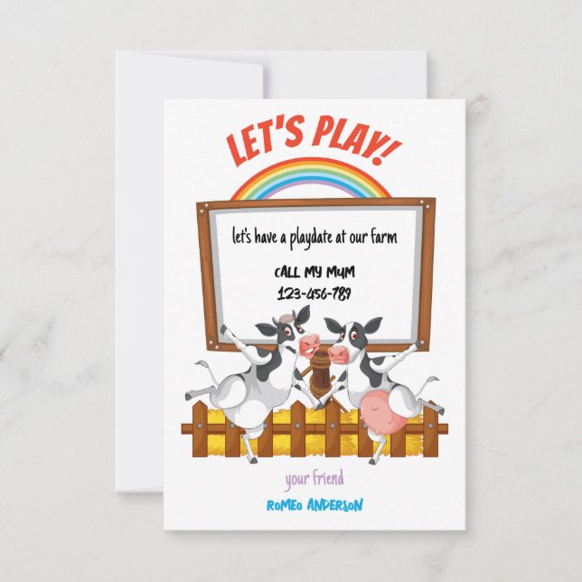 Moo-tastic Farm Playdate Invitation Card  (Front)