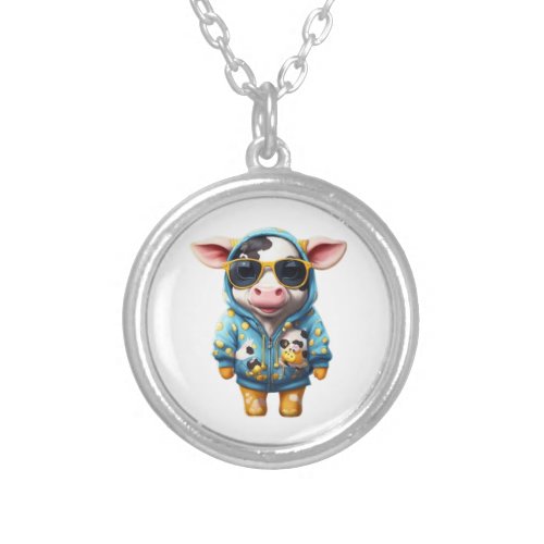  Moo_tiful Creations Cartoon Cow T_Shirt Designs Silver Plated Necklace
