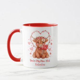 Moo-tiful Valentine Cute Watercolor Highland Cow Mug