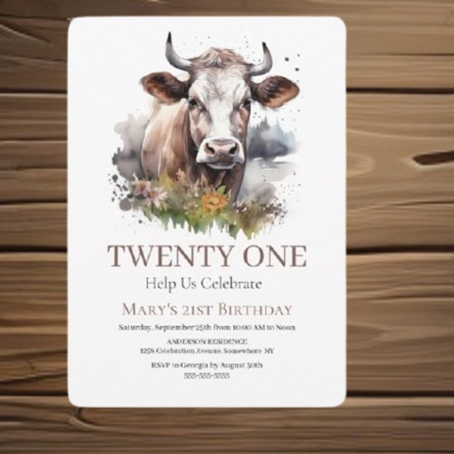  Moo-velous 21st Birthday Celebration Invitation (Celebrate your special day with a charming "Save the Date" birthday cow invitation)