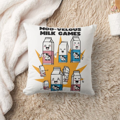 Moo_velous Milk Games Throw Pillow