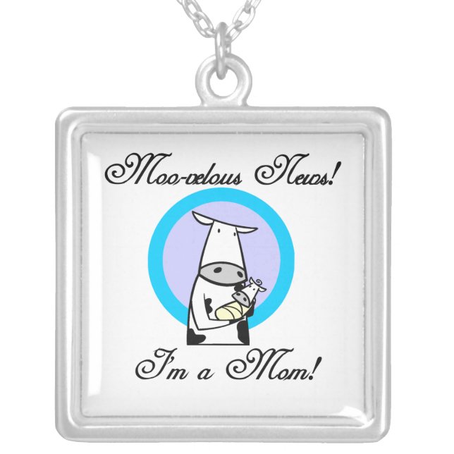 Moo-velous New Mom Gifts Silver Plated Necklace (Front)