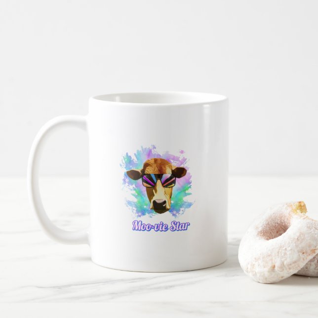 Moo-vie Star Cow Funny Humorous Coffee Mug (With Donut)