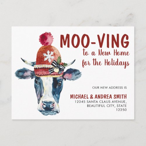 Moo_ving Cow New Home for Christmas Holiday Moving Announcement Postcard