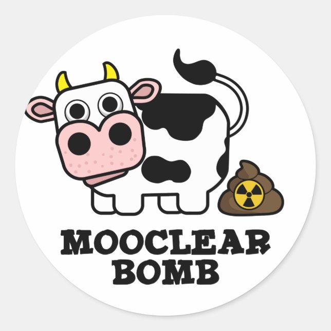 Mooclear Bomb Funny Cow Pun Classic Round Sticker (Front)