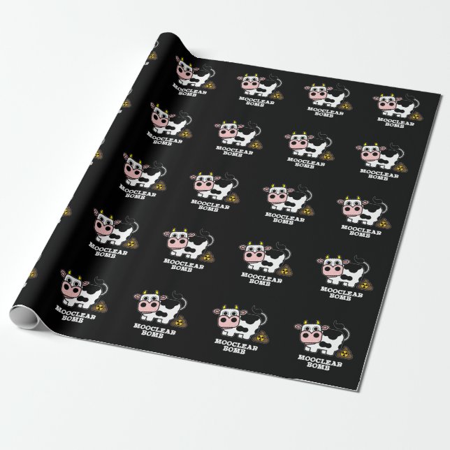 Mooclear Bomb Funny Cow Pun Dark BG Wrapping Paper (Unrolled)