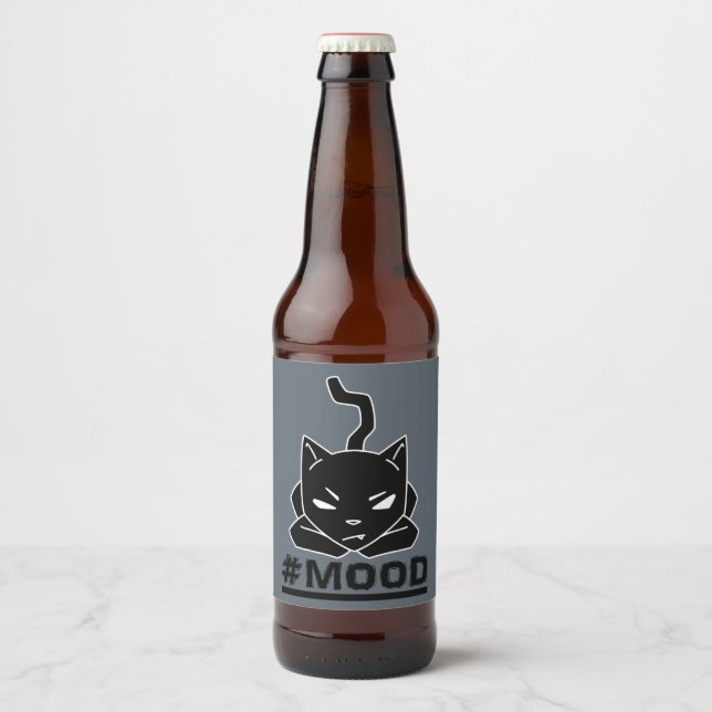 #MOOD Cat | Black Kitty Logo Illustration Beer Bottle Label (Front)