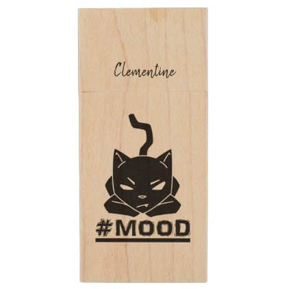 #MOOD Cat Black Wood Flash Drive