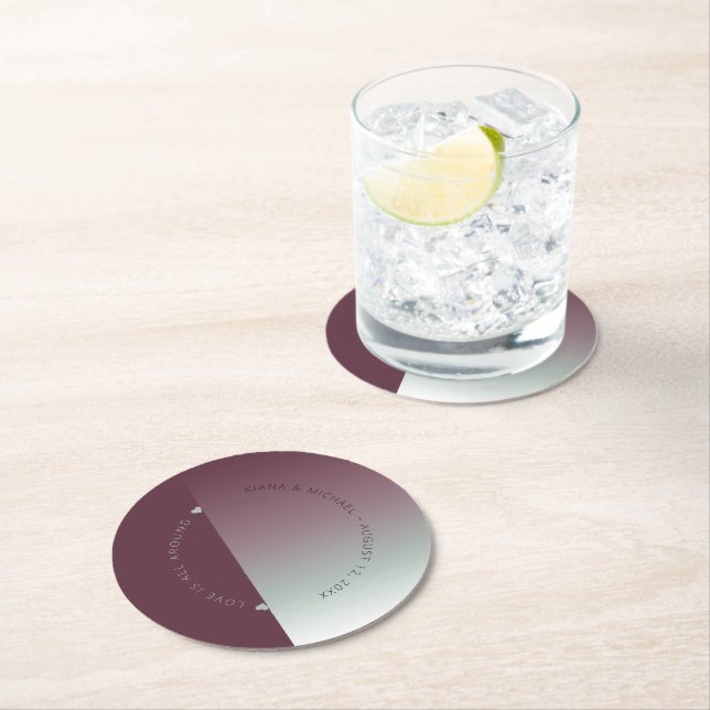 Mood Gradient Wedding Burgundy Mist ID741 Round Paper Coaster (Insitu)