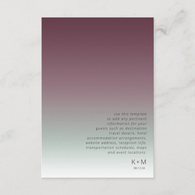 Mood Gradient Wedding Details Burgundy Mist ID741 Enclosure Card (Front)