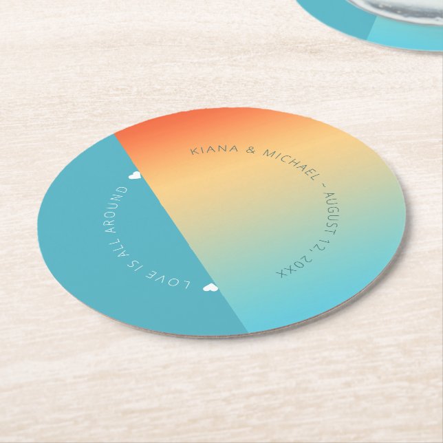 Mood Gradient Wedding Tropical Sky ID741 Round Paper Coaster (Angled)
