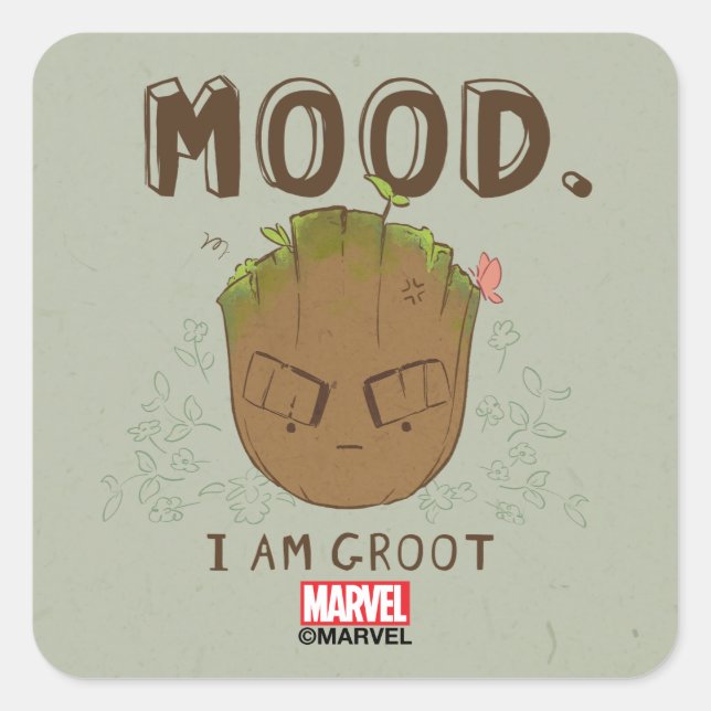 Mood. I Am Groot Square Sticker (Front)