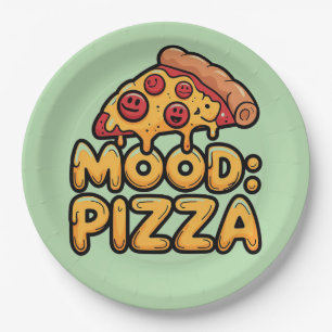 Mood: Pizza - Fun Cartoon Slice with Happy Topping Paper Plates