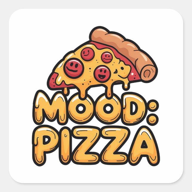 Mood: Pizza - Fun Cartoon Slice with Happy Topping Square Sticker (Front)