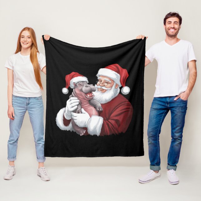 Moodeng Christmas Funny Vintage Santa Claus Fleece Blanket (In Situ)